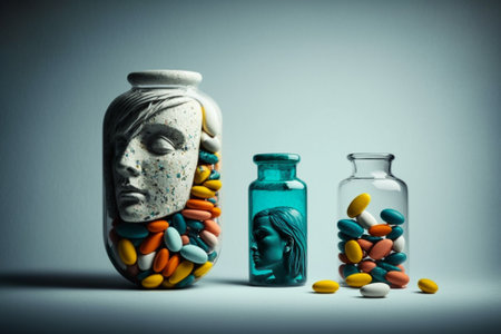 Medicine Pills Addiction. Overprescribing Antibiotics, Drugs Addiction Concept illustration. Ai generatedの素材