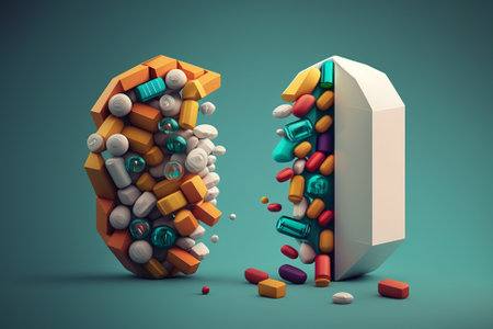 Medicine Pills Addiction. Overprescribing Antibiotics, Drugs Addiction Concept illustration. Ai generatedの素材