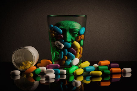 Medicine Pills Addiction. Overprescribing Antibiotics, Drugs Addiction Concept illustration. Ai generatedの素材