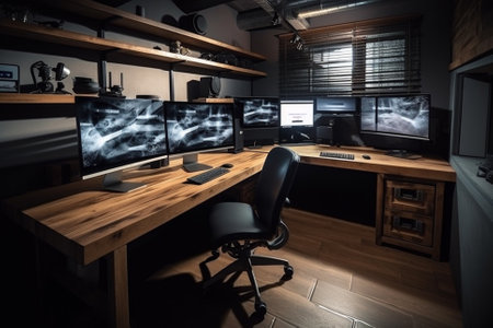 An illustration of a beautiful, modern workspace with minimalist aesthetics, representing a peaceful and organized work environment. Ai generatedの素材