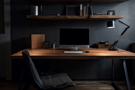 An illustration of a beautiful, modern workspace with minimalist aesthetics, representing a peaceful and organized work environment. Ai generatedの素材