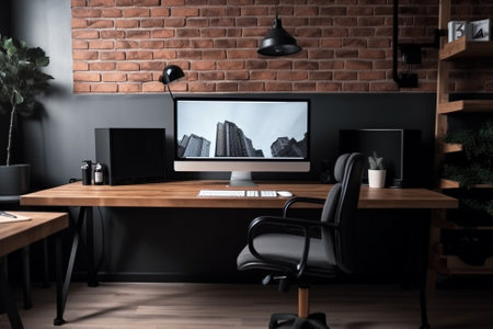 An illustration of a beautiful, modern workspace with minimalist aesthetics, representing a peaceful and organized work environment. Ai generatedの素材