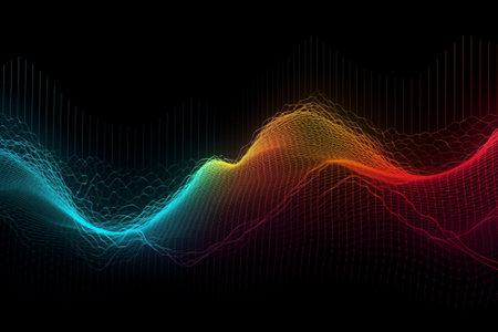 An eye-catching illustration featuring a warp lines background with wave design elements and dots. This illustration is characterized by its dynamic movement and futuristic aesthetic, and would be perfect for use in technology blogs, graphic design projects, or any project related to digital art and innovation. Ai generatedの素材