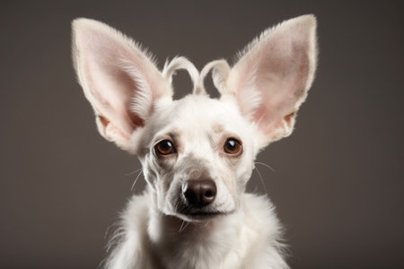 This illustration features a cute and cheerful dog with big ears, white fur, and a funny face that will make you smile. Ai generatedの素材