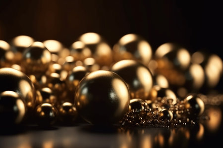 Golden background with gold marbles and spheres, creating a luxurious and opulent atmosphere. The image evokes a sense of abundance and prosperity, inspiring feelings of wealth and success. Ai generatedの素材