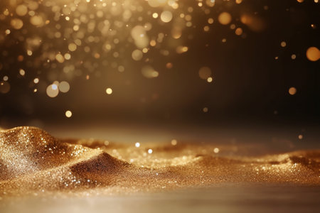 Golden background with bokeh and glitter particles, creating a dreamy and magical atmosphere. The image embodies the beauty and richness of life, inspiring hope and positivity. Ai generatedの素材