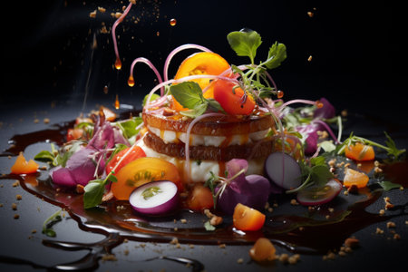 Irresistible gourmet dish showcasing the delectable textures and vibrant colors of a mouthwatering dish that promises a culinary experience. Ai generatedの素材