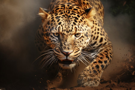 Beauty of a running tiger, showcasing the potent combination of power and grace that defines this magnificent wild predator in its natural habitat. Ai generatedの素材