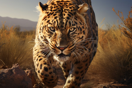 Beauty of a running tiger, showcasing the potent combination of power and grace that defines this magnificent wild predator in its natural habitat. Ai generatedの素材