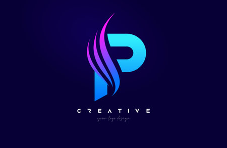 Letter P Swoosh Alphabet Logo Design with creative Swoosh shapes in blue pink colors for Personal or Business Vector Vector Illustration.のイラスト素材