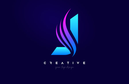 Letter J Swoosh Alphabet Logo Design with creative Swoosh shapes in blue pink colors for Personal or Business Vector Vector Illustration.のイラスト素材