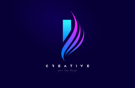 Letter I Swoosh Alphabet Logo Design with creative Swoosh shapes in blue pink colors for Personal or Business Vector Vector Illustration.のイラスト素材