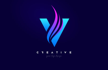Letter V Swoosh Alphabet Logo Design with creative Swoosh shapes in blue pink colors for Personal or Business Vector Vector Illustration.のイラスト素材