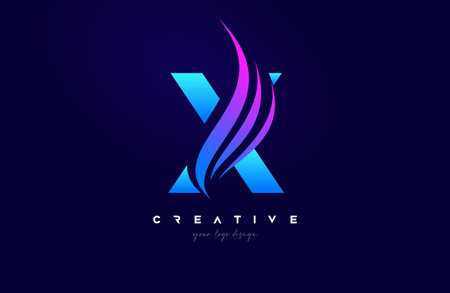 Letter X Swoosh Alphabet Logo Design with creative Swoosh shapes in blue pink colors for Personal or Business Vector Vector Illustration.のイラスト素材