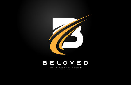 Letter B Logo Design with Yellow Swooshes and creative font cut Vector Illustration.のイラスト素材
