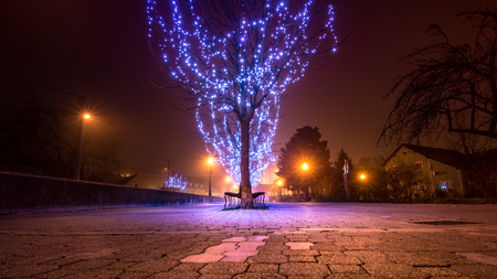 Night shot of the Samobor in winterの写真素材