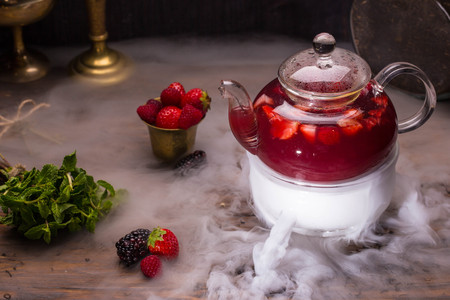 A berry mix from strawberry, raspberry, blackberry, with addition of berry mashed potatoes and sugar syrupの写真素材