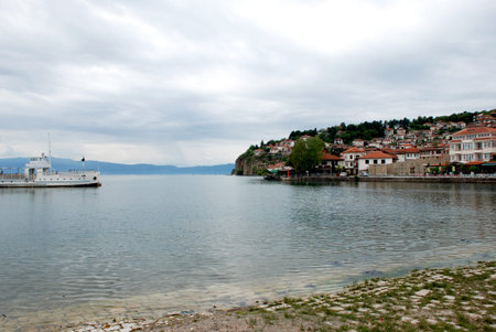 Ohrid lake and an old town of Ohrid のeditorial素材