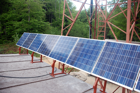 Solar panels installed on the roof of the houseの写真素材