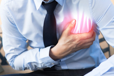 Man in office uniform having heart attack / heart burn