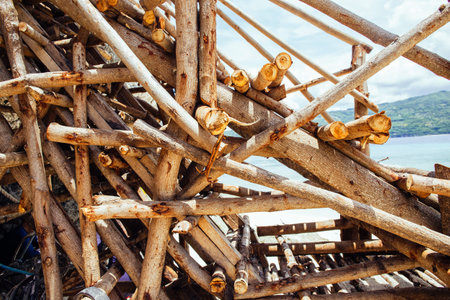 Woods built and stacked up as fundamental for staircase - foundation and building steps concept