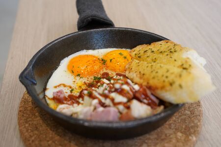 Asian fried egg pan cuisine in Thai traditional style servied on table - Very popular menu from Northern part of Thailandの写真素材