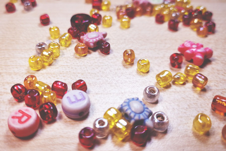 Beads on the tableの写真素材