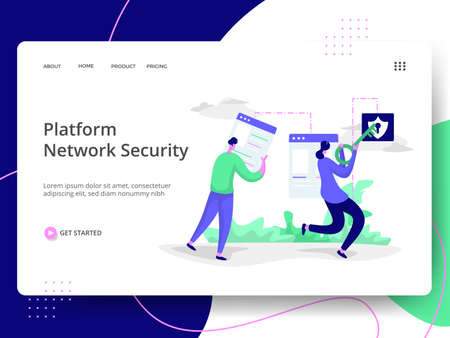 Platform Network Security Illustration,the concept of Information Protection, can be used for landing pages, web, ui, banners, templates, backgrounds, flayer, posters, development.のイラスト素材
