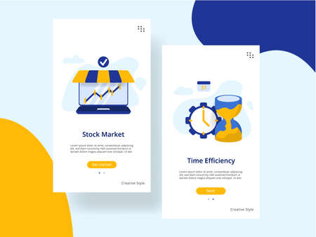 Website onboarding screens template. Stock Market, Time Efficiency concept. perfect for website and mobile app development.のイラスト素材