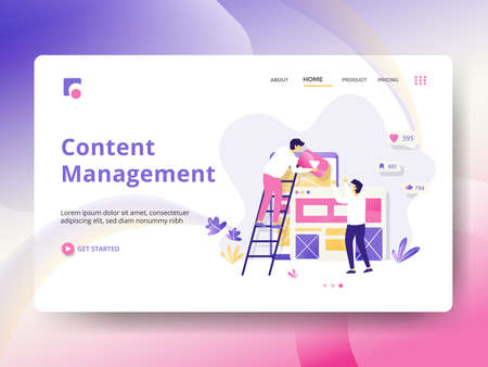 Landing Page Research and Development, the concept of people doing analysis, can be used for landing pages, web, ui, banners, templates, backgrounds, posters - Vectorのイラスト素材