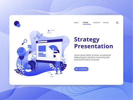 Landing Page Research and Development, the concept of people doing analysis, can be used for landing pages, web, ui, banners, templates, backgrounds, posters - Vectorのイラスト素材