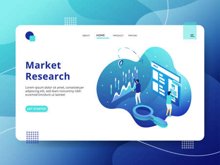 Landing Page Research and Development, the concept of people doing analysis, can be used for landing pages, web, ui, banners, templates, backgrounds, posters - Vectorのイラスト素材