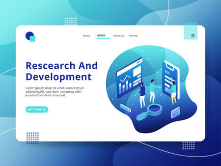 Landing Page Research and Development, the concept of people doing analysis, can be used for landing pages, web, ui, banners, templates, backgrounds, posters - Vectorのイラスト素材