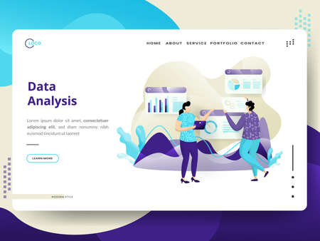 Document Analysis website template design. Landing page Modern flat concept of web page design for website and mobile website development. Easy to edit and customize. Vector illustrationのイラスト素材