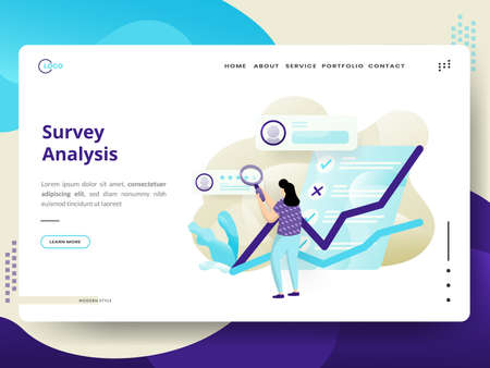 Document Analysis website template design. Landing page Modern flat concept of web page design for website and mobile website development. Easy to edit and customize. Vector illustrationのイラスト素材