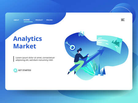 Document Analysis website template design. Landing page Modern flat concept of web page design for website and mobile website development. Easy to edit and customize. Vector illustrationのイラスト素材
