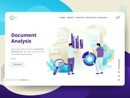 Document Analysis website template design. Landing page Modern flat concept of web page design for website and mobile website development. Easy to edit and customize. Vector illustrationのイラスト素材