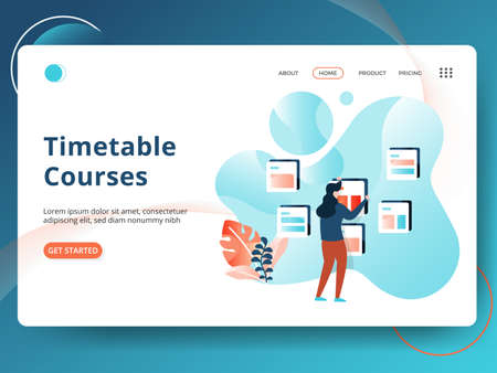 Landing page Data Representation modern style, the concept of a man sitting on a graph using a laptop, can be used for landing pages, web, ui, banners, templates, backgrounds, posters - Vectorのイラスト素材