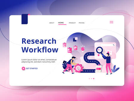 Landing page Data Representation modern style, the concept of a man sitting on a graph using a laptop, can be used for landing pages, web, ui, banners, templates, backgrounds, posters - Vectorのイラスト素材