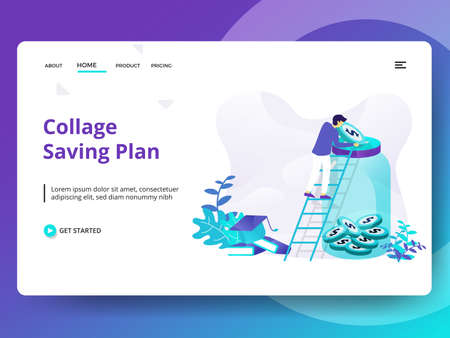 Landing page Data Representation modern style, the concept of a man sitting on a graph using a laptop, can be used for landing pages, web, ui, banners, templates, backgrounds, posters - Vectorのイラスト素材