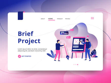 Landing page Statistics Data is a modern style, the concept of people doing analysis in front of a graph, can be used for landing pages, web, ui, banners, templates, backgrounds, posters - Vectorのイラスト素材