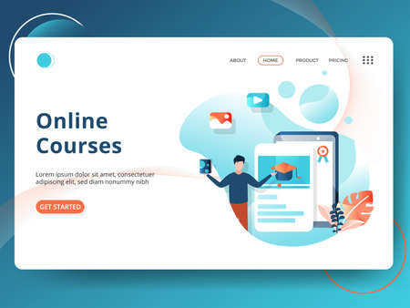 Landing page Statistics Data is a modern style, the concept of people doing analysis in front of a graph, can be used for landing pages, web, ui, banners, templates, backgrounds, posters - Vectorのイラスト素材