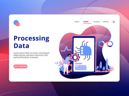 Landing page Statistics Data is a modern style, the concept of people doing analysis in front of a graph, can be used for landing pages, web, ui, banners, templates, backgrounds, posters - Vectorのイラスト素材