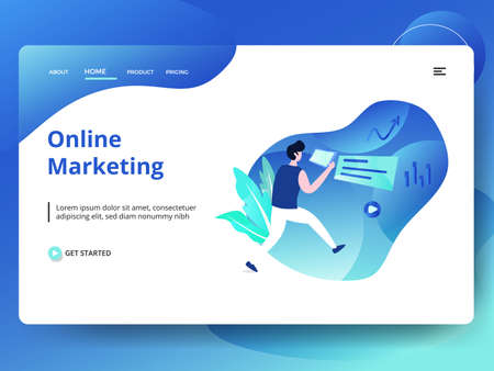 Landing page Statistics Data is a modern style, the concept of people doing analysis in front of a graph, can be used for landing pages, web, ui, banners, templates, backgrounds, posters - Vectorのイラスト素材
