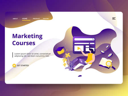 Landing Page Marketing Courses Illustration of modern concepts, can use for, landing pages, templates, UI, web, mobile apps, posters, banners, flyers.の写真素材