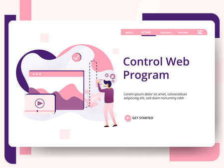Illustration Software Development, the concept of men using laptops to create applications on smartphones, Can be used for landing pages, web, UI, banners, templates, backgrounds, flyers, postersのイラスト素材