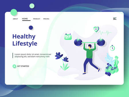 Illustration Software Development, the concept of men using laptops to create applications on smartphones, Can be used for landing pages, web, UI, banners, templates, backgrounds, flyers, postersのイラスト素材