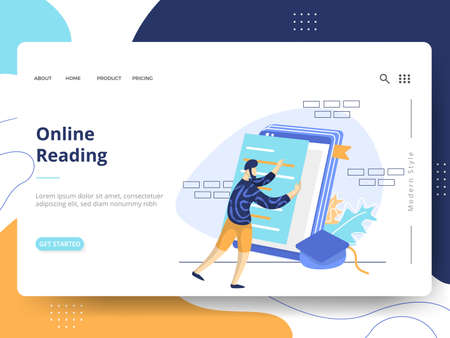 Online Course Illustration,the concept of E-Learning Education, can be used for landing pages, web, ui, banners, templates, backgrounds, flayer, posters, development.のイラスト素材