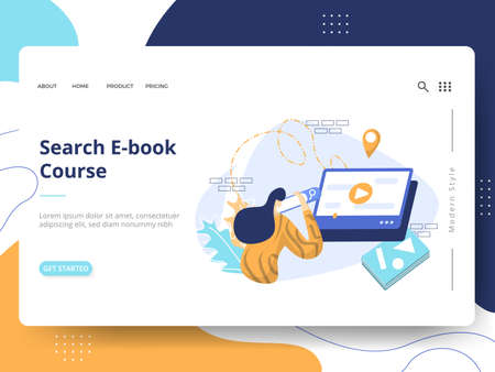 Online Course Illustration,the concept of E-Learning Education, can be used for landing pages, web, ui, banners, templates, backgrounds, flayer, posters, development.のイラスト素材