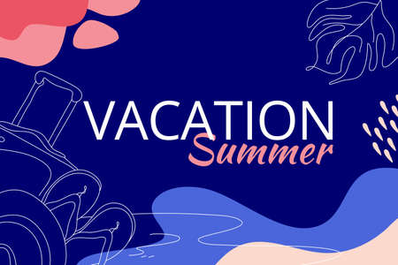 Summer Vacation Flat Illustration abstract background line art. Sales promotion material. perfect for social media banner design, poster, email, newsletter, advertisement, placardのイラスト素材
